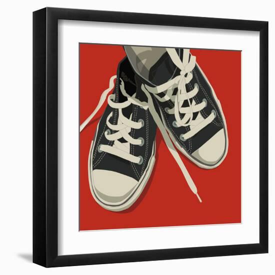 Lowtops (black on red)-John W^ Golden-Framed Giclee Print