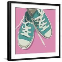 Lowtops (blue on pink)-John W^ Golden-Framed Art Print