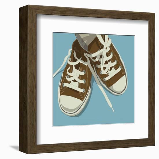 Lowtops (brown on blue)-John Golden-Framed Art Print