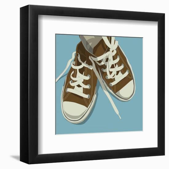 Lowtops (brown on blue)-John Golden-Framed Art Print