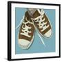 Lowtops (brown on blue)-John W^ Golden-Framed Art Print