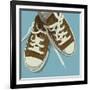 Lowtops (brown on blue)-John W^ Golden-Framed Art Print