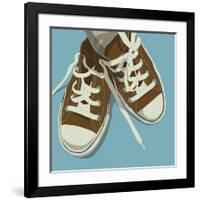 Lowtops (brown on blue)-John W^ Golden-Framed Giclee Print