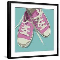 Lowtops (pink on blue)-John W^ Golden-Framed Art Print