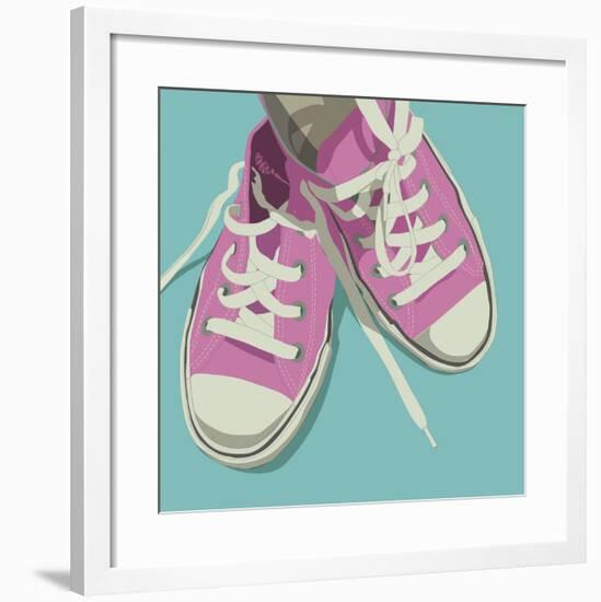 Lowtops (pink on blue)-John W^ Golden-Framed Art Print