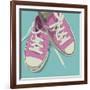 Lowtops (pink on blue)-John W^ Golden-Framed Art Print