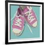 Lowtops (pink on blue)-John W^ Golden-Framed Art Print