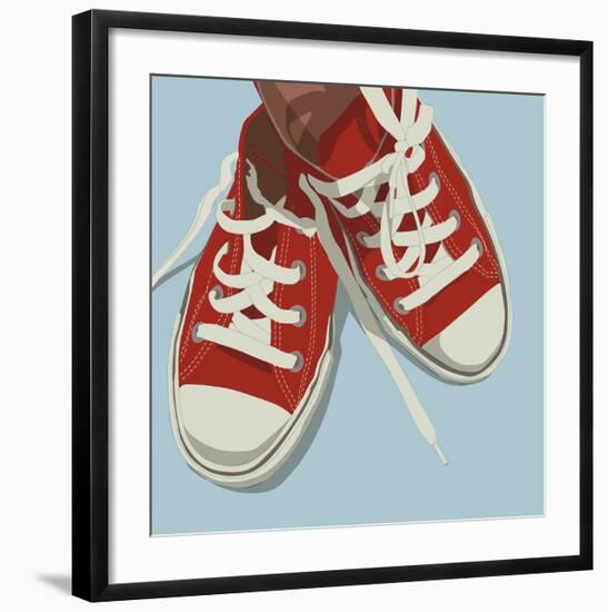 Lowtops (red on blue)-John W^ Golden-Framed Art Print