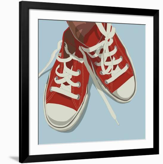 Lowtops (red on blue)-John W^ Golden-Framed Art Print