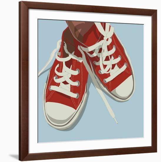 Lowtops (red on blue)-John W^ Golden-Framed Art Print