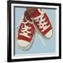 Lowtops (red on blue)-John W^ Golden-Framed Art Print