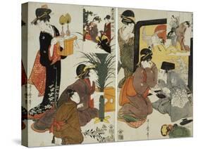 Loyal League Depicting Everyday Life of an Edo Period Household-Kitagawa Utamaro-Stretched Canvas