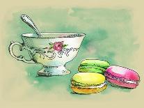 Painted Watercolor French Dessert Macaroons and Tea Cups-lozas-Art Print