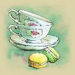 Painted Watercolor French Dessert Macaroons and Tea Cups-lozas-Art Print