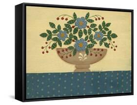 Lt. Blue Flowers with Dark Blue Talecloth-Debbie McMaster-Framed Stretched Canvas