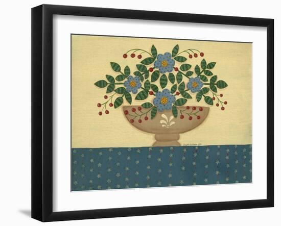 Lt. Blue Flowers with Dark Blue Talecloth-Debbie McMaster-Framed Giclee Print