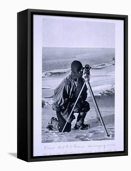 Lt. Evans Surveying with the 4 Inch Theodolite to Locate the South Pole, Scott's Last Expedition-Herbert Ponting-Framed Stretched Canvas