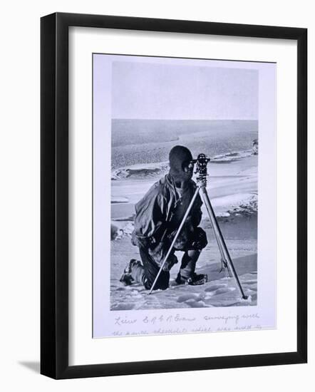 Lt. Evans Surveying with the 4 Inch Theodolite to Locate the South Pole, Scott's Last Expedition-Herbert Ponting-Framed Photographic Print