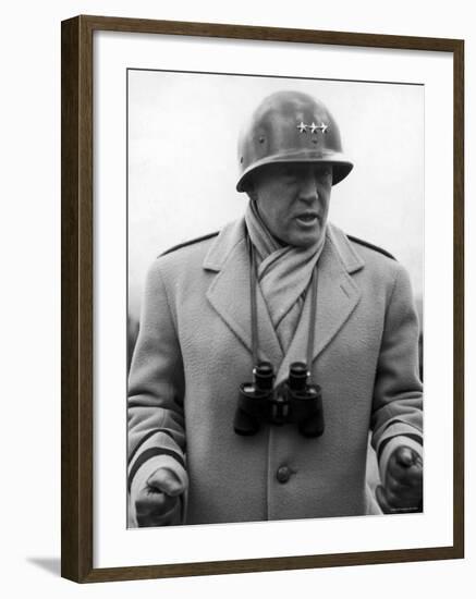 Lt. General George Patton Addressing Troops Somewhere in European Theater of Operations During WWII-null-Framed Premium Photographic Print