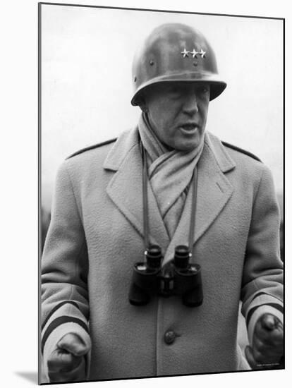 Lt. General George Patton Addressing Troops Somewhere in European Theater of Operations During WWII-null-Mounted Premium Photographic Print