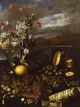 Still Life with Dried Fruit, Flowers and Landscape-Luca Forte-Giclee Print