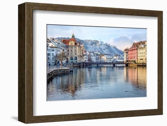 Lucerne City, Switzerland, Snow White in Winter Time-Xantana-Framed Photographic Print
