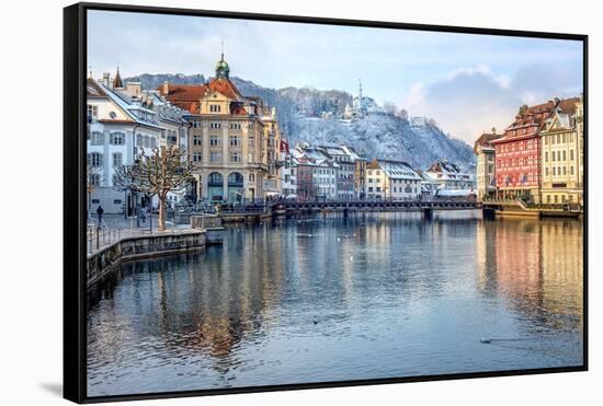 Lucerne City, Switzerland, Snow White in Winter Time-Xantana-Framed Stretched Canvas