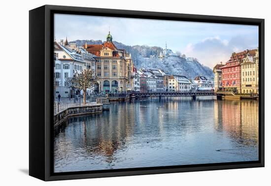 Lucerne City, Switzerland, Snow White in Winter Time-Xantana-Framed Stretched Canvas