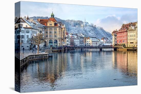 Lucerne City, Switzerland, Snow White in Winter Time-Xantana-Stretched Canvas