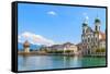 Lucerne City View with River Reuss and Jesuit Church, Switzerland-Zechal-Framed Stretched Canvas