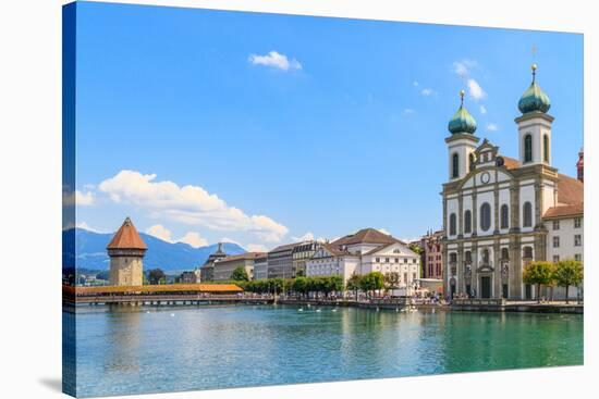 Lucerne City View with River Reuss and Jesuit Church, Switzerland-Zechal-Stretched Canvas
