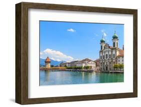 Lucerne City View with River Reuss and Jesuit Church, Switzerland-Zechal-Framed Photographic Print