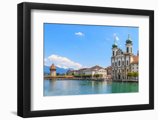 Lucerne City View with River Reuss and Jesuit Church, Switzerland-Zechal-Framed Photographic Print