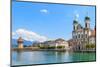 Lucerne City View with River Reuss and Jesuit Church, Switzerland-Zechal-Mounted Photographic Print