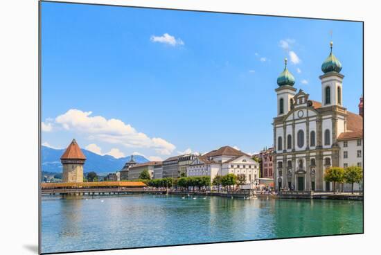 Lucerne City View with River Reuss and Jesuit Church, Switzerland-Zechal-Mounted Photographic Print