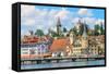 Lucerne City View with River Reuss, Switzerland-Zechal-Framed Stretched Canvas