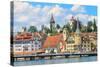 Lucerne City View with River Reuss, Switzerland-Zechal-Stretched Canvas