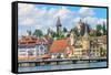 Lucerne City View with River Reuss, Switzerland-Zechal-Framed Stretched Canvas