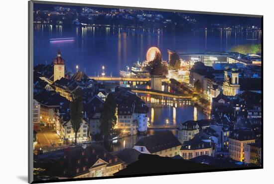 Lucerne Old Town Night Scenic, Switzerland-George Oze-Mounted Photographic Print