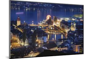 Lucerne Old Town Night Scenic, Switzerland-George Oze-Mounted Photographic Print