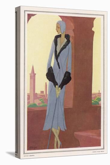 Lucien Lelong Grey-Blue Coat with Geometric Panels Flaring Hem and Deep Cuffs-Leon Benigni-Stretched Canvas