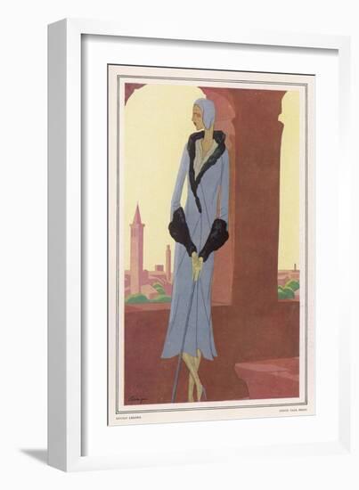 Lucien Lelong Grey-Blue Coat with Geometric Panels Flaring Hem and Deep Cuffs-Leon Benigni-Framed Art Print