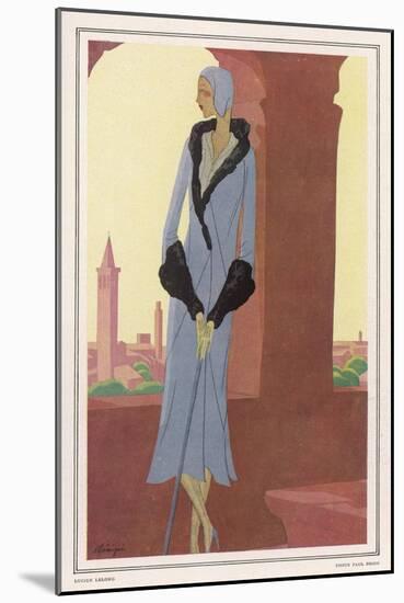 Lucien Lelong Grey-Blue Coat with Geometric Panels Flaring Hem and Deep Cuffs-Leon Benigni-Mounted Art Print