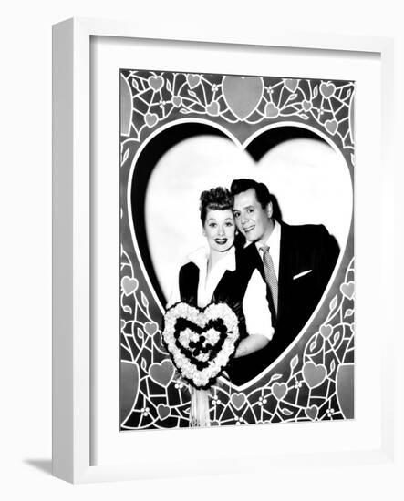 Lucille Ball, Left, and Desi Arnaz, Wishing their Fans a Happy Valentine's Day, 1956-null-Framed Photo