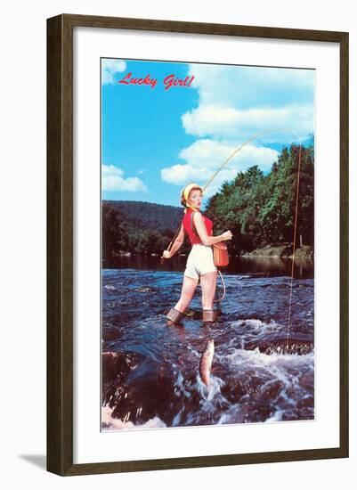 Lucky Girl! Fishing-null-Framed Art Print