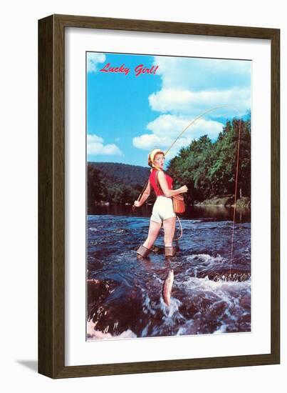 Lucky Girl! Fishing-null-Framed Art Print