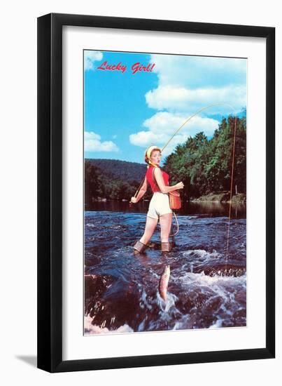 Lucky Girl! Fishing-null-Framed Art Print