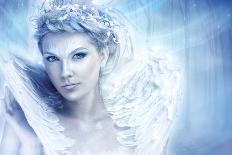 Ice Queen - Beautiful Woman in Winter Professional Makeup with White Fur-luckybusiness-Photographic Print