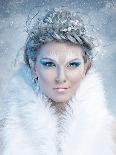 Ice Queen - Beautiful Woman in Winter Professional Makeup with White Fur-luckybusiness-Photographic Print