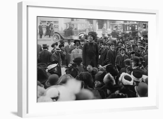 Lucy Burns Women's Rights Advocate Speaking to a Crowd of Men in NYC, 1913-null-Framed Photo